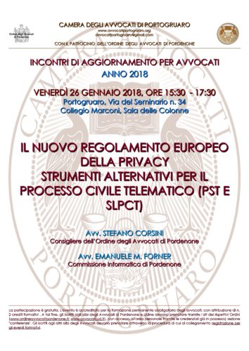 Circolare Camera Avvocati Portogruaro 10 gennaio 2018 - Convegno del 26 gennaio 2018 ore 15.00